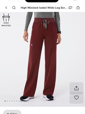 FIGS High Waisted Isabel Wide Leg Scrub Pants in Burgundy